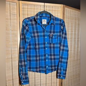 Hollister Cotton Blue Plaid Long-Sleeve Button-Down Shirt M